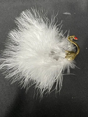 Elegant Gold Tone Swan Brooch Pin White Feathers Faux Pearl Rhinestones - Image 1 of 4