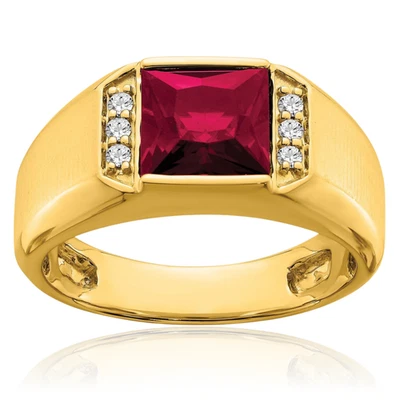 Anel masculino quadrado de ouro amarelo 14K com diamante rubi de laboratório - Imagem 1 de 4