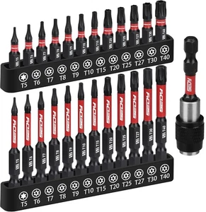 25pc Torx Bit Set T5-T40 Security Star Bits Magnetic Impact Screwdriver Kit - Picture 1 of 8