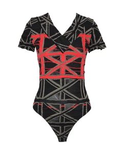 VTG VIVIENNE WESTWOOD for Wolford Grey & Red Union Jack Bodysuit, 2002, Size M - Picture 1 of 6