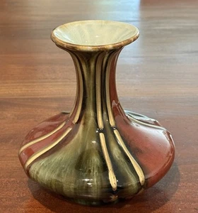 Vintage MCM grüne und rostfarbene Keramikvase mit Goldakzenten 6,25" hoch - Bild 1 von 7