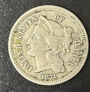 1871 Three Cent Nickel Fine Details 2187101 - Picture 1 of 2