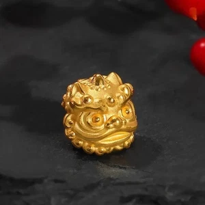 Real Pure 999 24K Yellow Gold Men Women Lucky Dragon Dance Lion Pendant 1-1.2g - Picture 1 of 6