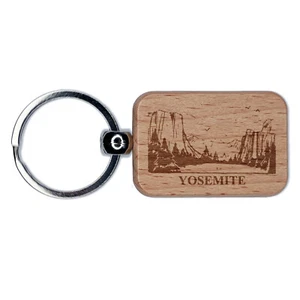 National Park Yosemite Engraved Wood Rectangle Keychain Tag Charm - Picture 1 of 6