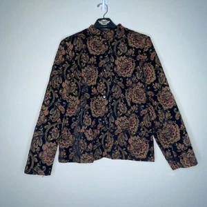 Portrait Women’s XL Black Floral Botanical Tapestry Button Up Jacket Blazer - Picture 1 of 8