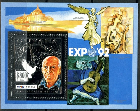Guyana 1992 Pablo Picasso Expo Seville 92 Michel Block 233 A Silver 3988 Perf Cover