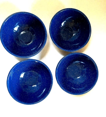 Juego de 4 cuencos esmaltados de metal moteado azul PicNic senderismo al aire libre 6" diámetro  3" h Nuevo Foto 1 de 3
