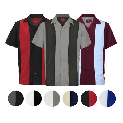 Men's Premium Retro Classic Two Tone Guayabera Bowling Casual Dress Shirt - Image 1 of 2