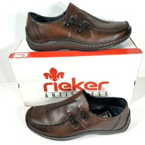 Rieker Women's Sz 7 Brown Leather Slip-on Loafers Shoes Flats Antistress Eur 38 - Picture 1 of 8