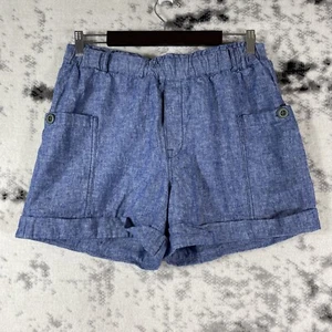 Hei Hei Linen Shorts Womens Size Medium Blue Linen Button Accent Pockets - Picture 1 of 10