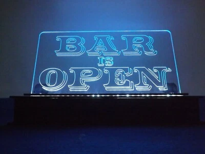 "BAR IS OPEN" Holz-Aufsteller mit  Acrylplatte und 30LED-Lämpchen ca. 35x19cm - Bild 1 von 4