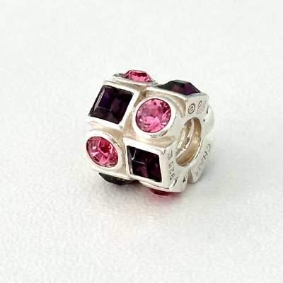 Dije cuadrado círculo rosa púrpura cristal Swarovski plata esterlina 925 Chamilia Foto 1 de 4