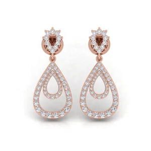 1.60 Ct Lab Grown CVD Round Pave Diamond Dangle Earrings 18k Rose Gold Jewelry - Picture 1 of 6