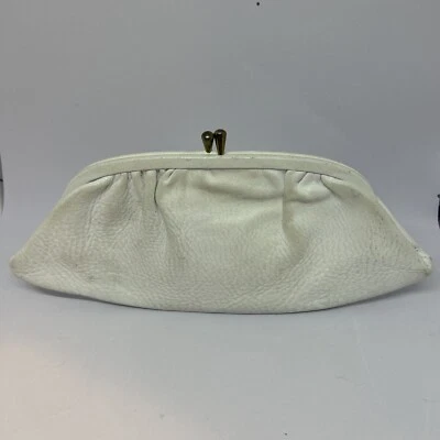 Vintage White Pebbled LeatherEvening Clutch Purse Crystals - Genuine leather - Image 1 of 4