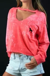 Victoria's Secret langärmliges T-Shirt PINK vorne ausgeschnitten Rundhalsausschnitt Batik neu mit Etikett - Bild 1 von 2
