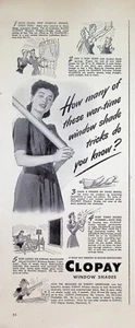 VINTAGE 1940er Druckanzeige ~ Clopay Fensterrollos ~ ...Kriegszeit Fensterrollo Tricks - Bild 1 von 1