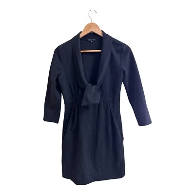 Theory Katalina Dress Black Sheath Tie V Neck Stretch Knit 3/4 Sleeve Women Sz 8 - Image 1 of 4