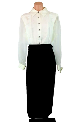 Vintage 80's Power Dress NWT sz 14 Talbots Black White Sheer Sleeve Tuxedo Trim - Image 1 of 4