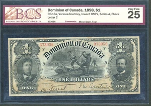 1898 Dominion of Canada $1 BCS VF25. DC-13a. Inward ONE's, Series A. BV $1,200. - Picture 1 of 2