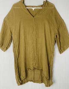 Eileen Fisher Tunic Top Women S/M Brown 100% Organic Linen Gauze Tunic Lagenlook - Picture 1 of 4