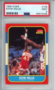 1986 FLEER #126 KEVIN WILLIS PSA 9 MINT CENTERED ROOKIE CARD NICER ATLANTA HAWKS - Picture 1 of 2