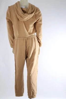 DANIELLE GUIZIO Suit Set Beige 2 Piece Cropped Hoodie Jogger Pants Size L - Image 1 of 4