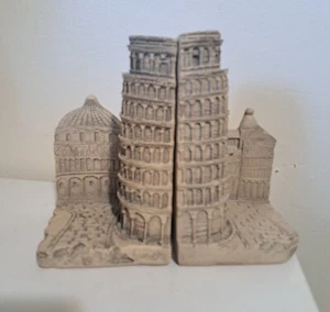 Leaning Tower of Pisa Italy Theme 7" Tall Plaster Mold Bookends TMS 2002 - Picture 1 of 5