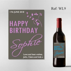 Happy Birthday - Personalised Novelty Wine Label Any Name + WORDS age (WL9) - Picture 1 of 1