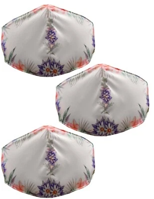 面膜可水洗可重复使用女士花卉设计白色升华 3 包 — 第 1/3 张图片