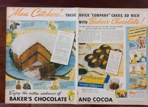 Anuncio impreso de chocolate de Baker's 1937 vintage. Galleta de chocolate helada, era de la Segunda Guerra Mundial - Imagen 1 de 1