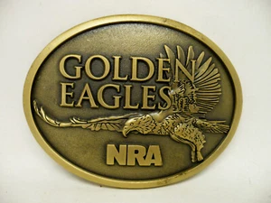 Brass Colored Metal Belt Buckle NRA Golden Eagles Oval Clean - Picture 1 of 4