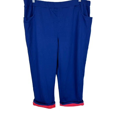 Quacker Factory French Terry Pants with Roll-up Cuffs Navy/Red XX-Small Size - Image 1 of 2