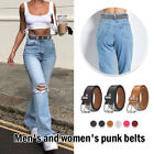 Punk Jeans Adjustable Rivet Studded Belt Square Beads Waistband PU Leather