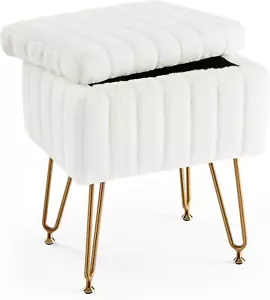 Vanity Stool Chair Storage Ottoman Faux Fur Soft Padded Makeup Footstools Seat - Picture 1 of 18