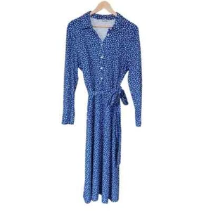 Boden Size 14 Laura Jersey Shirt Dress Blue Polka Dot Spot Midi Tie Belt Blue - Picture 1 of 11