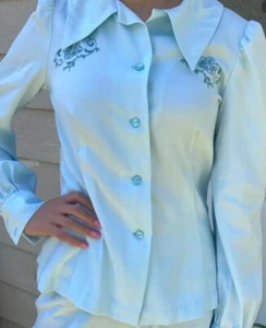 Vintage Damen handgefertigtes Langarmshirt meerschaumgrün Größe 4-6 - Bild 1 von 5