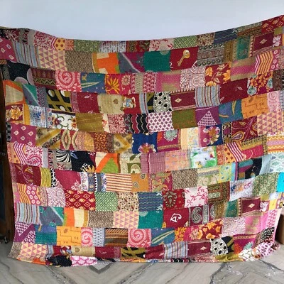 Rally Vintage Kantha Embroidery Double Blanket Throw Boho Hippie Bedspread - Image 1 of 4