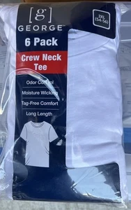 GEORGE 6-Pack Men’s 3XL White Crew Neck Tee T-Shirt Wicking Long Length Wicking - Picture 1 of 5