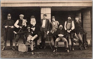 c1910s European Photo RPPC Postcard MEN IN COSTUMES / Funny Noses & Facial Hair - Picture 1 of 2