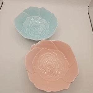 2x Pink And Blue Pastel Ceramic Rose Bowls 4.5cm H 15cm W - Picture 1 of 3