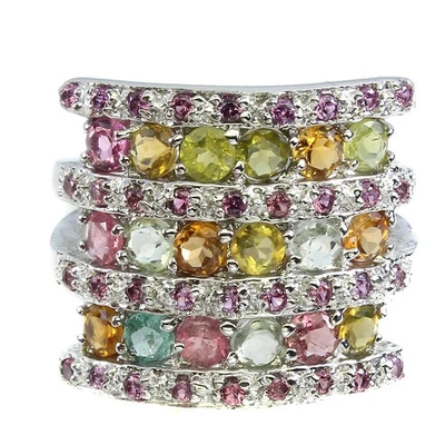 Anillo de plata de ley 925 redondo turmalina rodolita piedras preciosas joyería talla 7 Foto 1 de 4