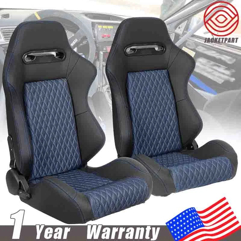 2 Pcs Universal Racing Seats with Sliders Reclinable Bucket Seats for Subaru - Image 1 of 4