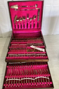 Juego de cubiertos vintage tailandeses lapidarios de latón palisandro 144 piezas caja de almacenamiento de madera - Imagen 1 de 24