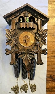 Orologio a cucù tedesco vintage Foresta Nera 3 pesi HO 8600/5Tnu - Foto 1 di 11