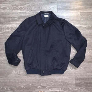 Vintage LL Bean Christopher Dawes Navy Blue Wool Bomber Jacket Sz. L England - Picture 1 of 10