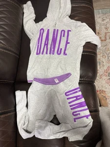 Justice Girls size 8 Warm Up “Dance” Set Grey With Purple Sequins - Picture 1 of 5
