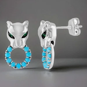 NEW! Effy Sterling Silver Panther Earrings W Turquoise Accents / MSRP $1,550 - Picture 1 of 4