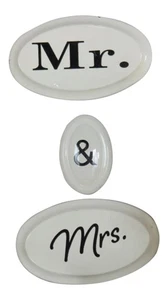 Mr and Mrs Enameled Metal Wall Plaques Set of 3 - Picture 1 of 3