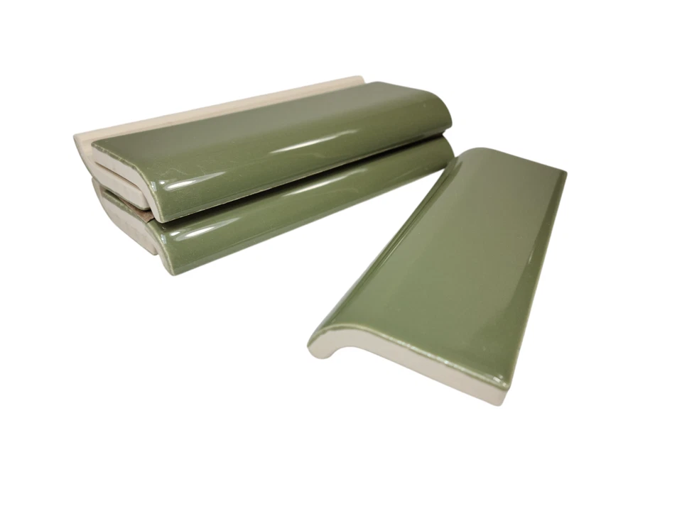 Avocado Green Ceramic Tile Bullnose Mudcap Subway Mud Cap Curved Edge Bull Nose - Image 1 of 4