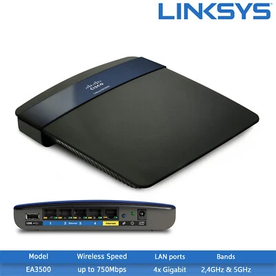 New Linksys EA3500 N750 Dual-Band Wi-Fi Router - 2.4GHz 5GHz, 1x USB 2.0 - Image 1 of 3